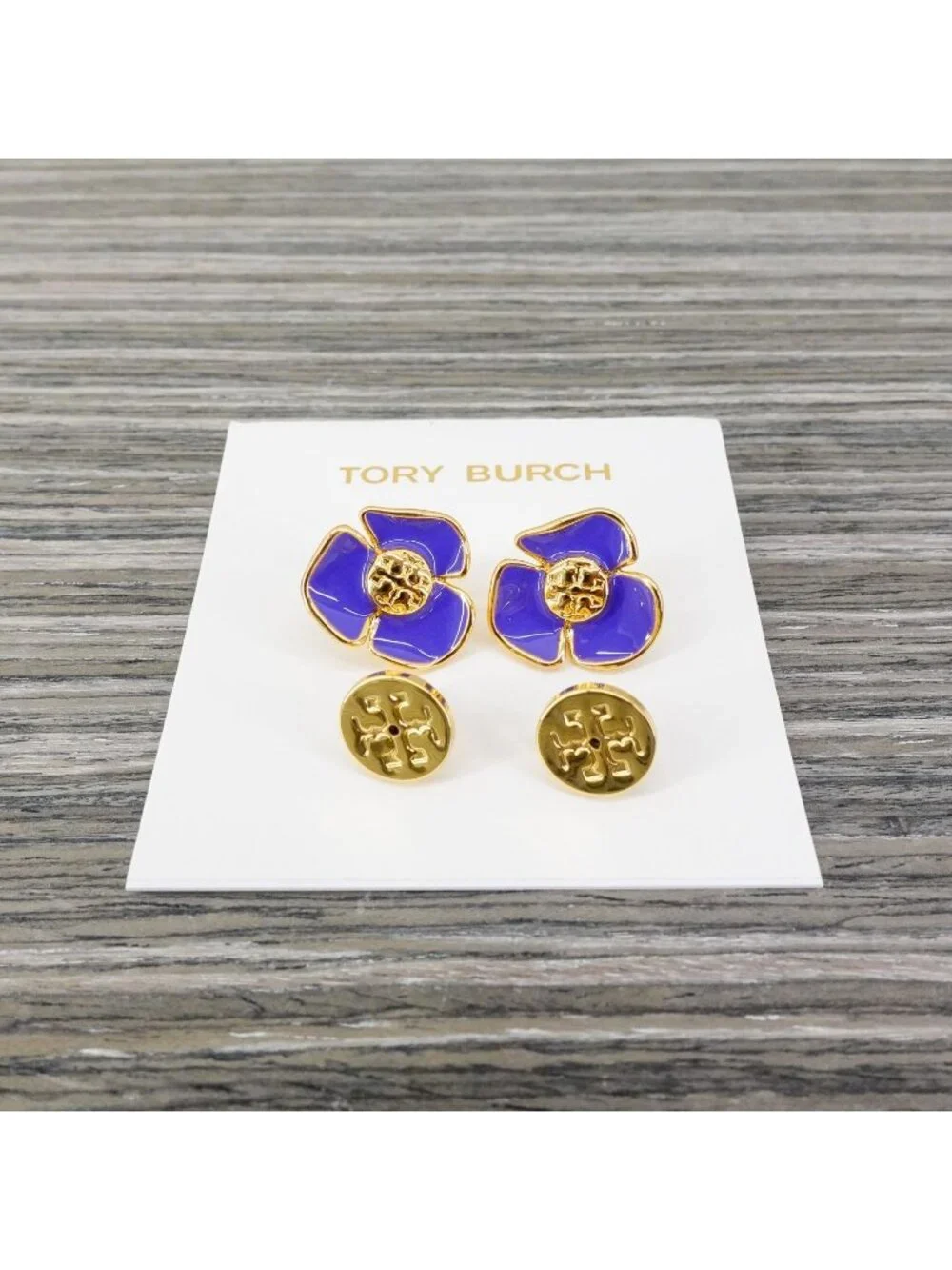 Tory Burch Fleur Flower Stud Earrings Purple OS